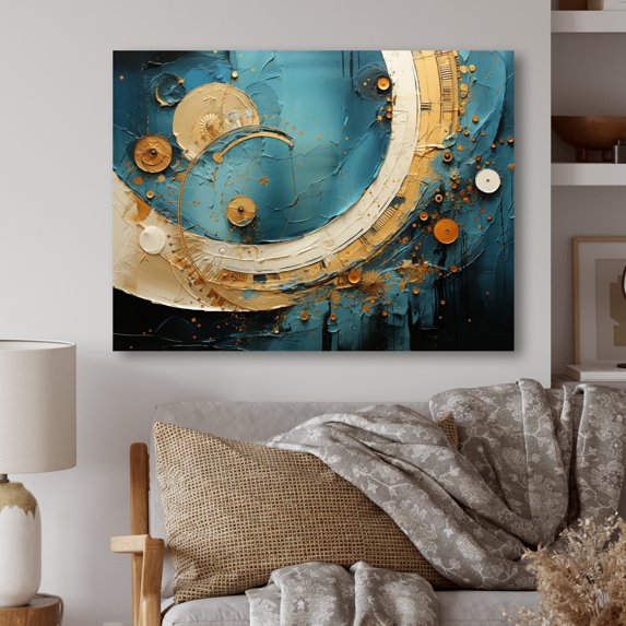 Designart "Gold Teal Abstract VORTEXs III" Abstract Spirals Metal Art Living Room