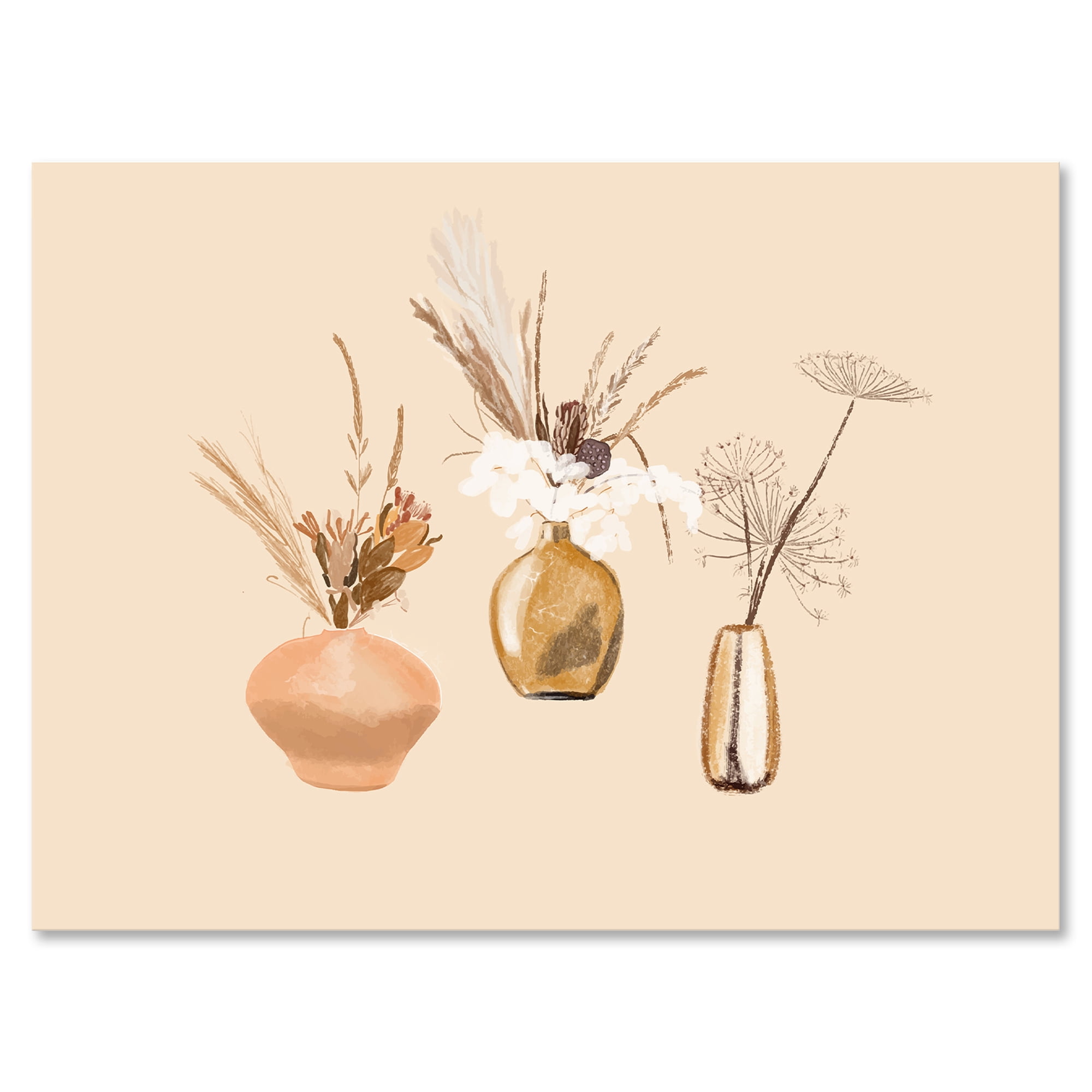Designart ' Gold Vases With Bouquets Of Wildflowers I ' Traditional Canvas Wall Art Print