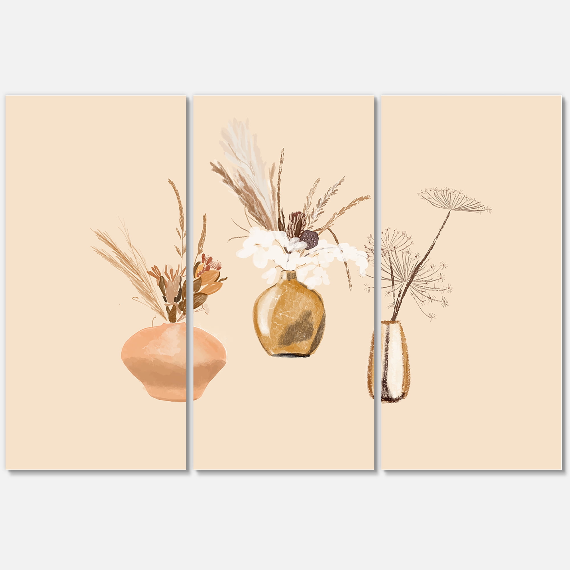 Designart ' Gold Vases With Bouquets Of Wildflowers I ' Traditional Canvas Wall Art Print