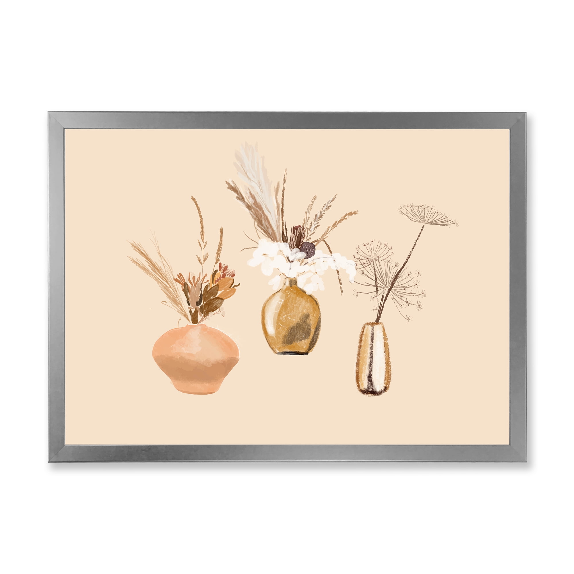 Designart 'Gold Vases With Bouquets Of Wildflowers I' Traditional Framed Art Print