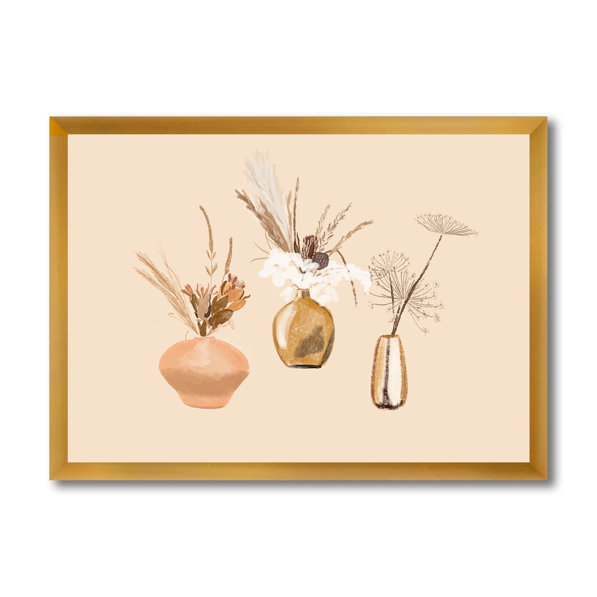 Designart 'Gold Vases With Bouquets Of Wildflowers I' Traditional Framed Art Print