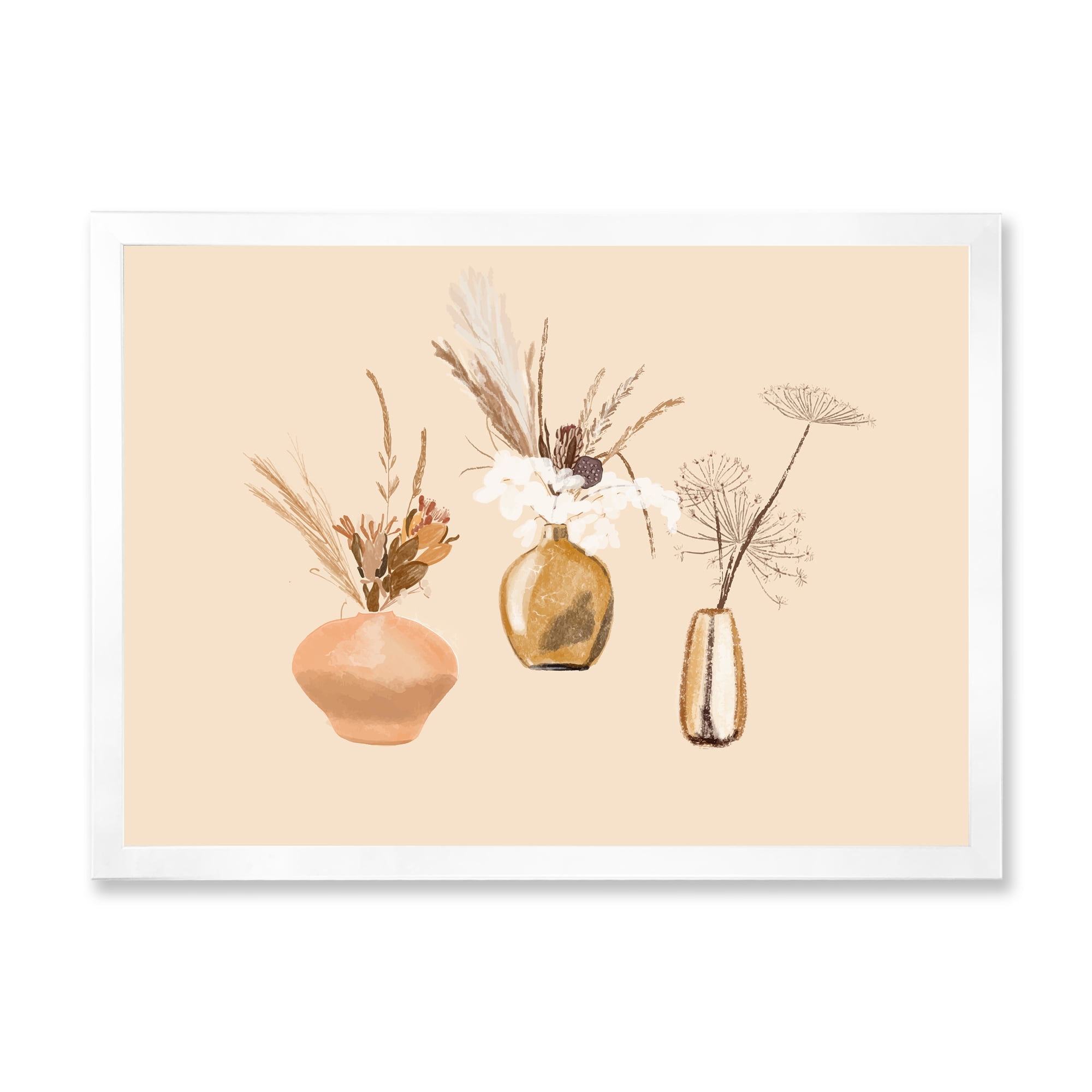 Designart 'Gold Vases With Bouquets Of Wildflowers I' Traditional Framed Art Print