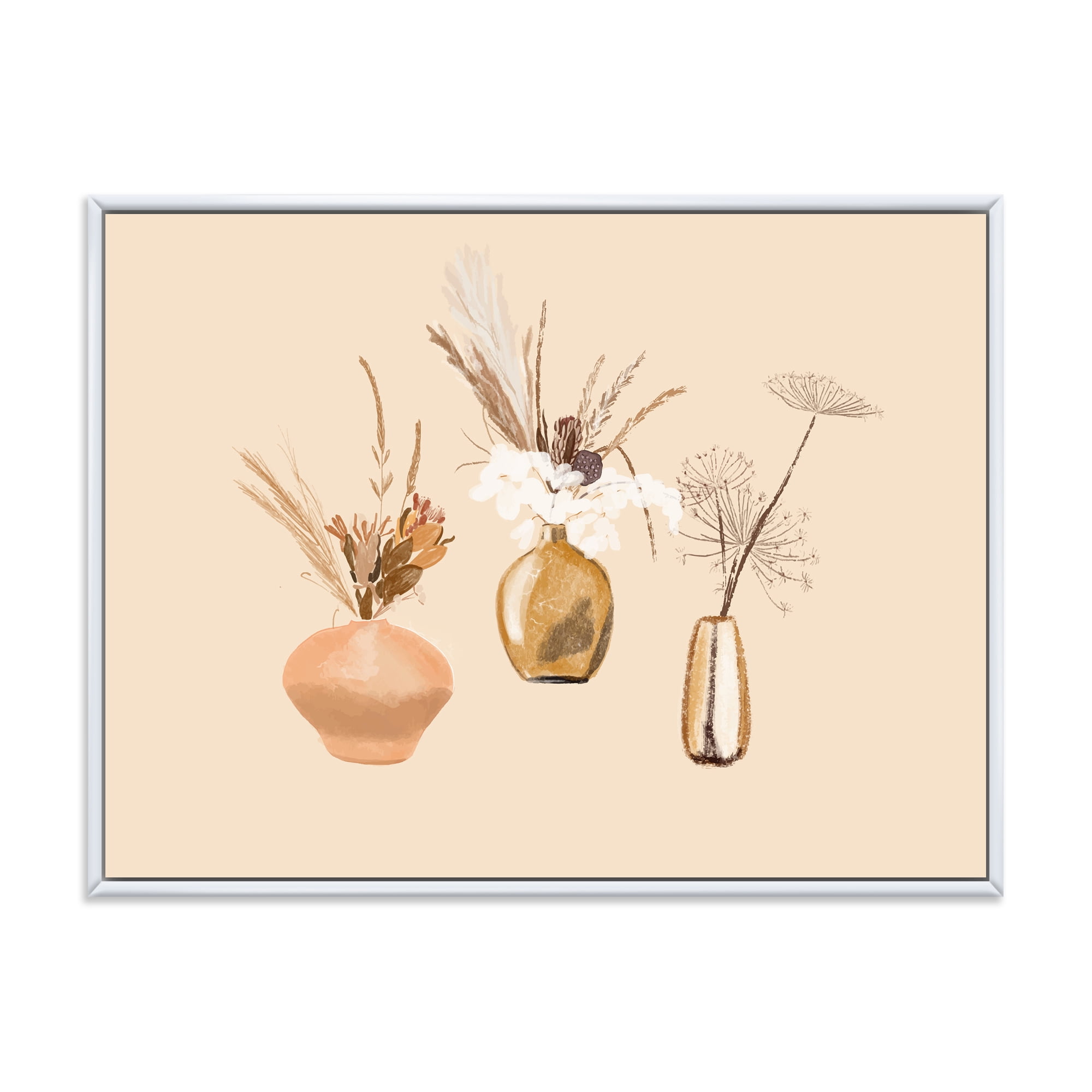 Designart 'Gold Vases With Bouquets Of Wildflowers I' Traditional Framed Canvas Wall Art Print