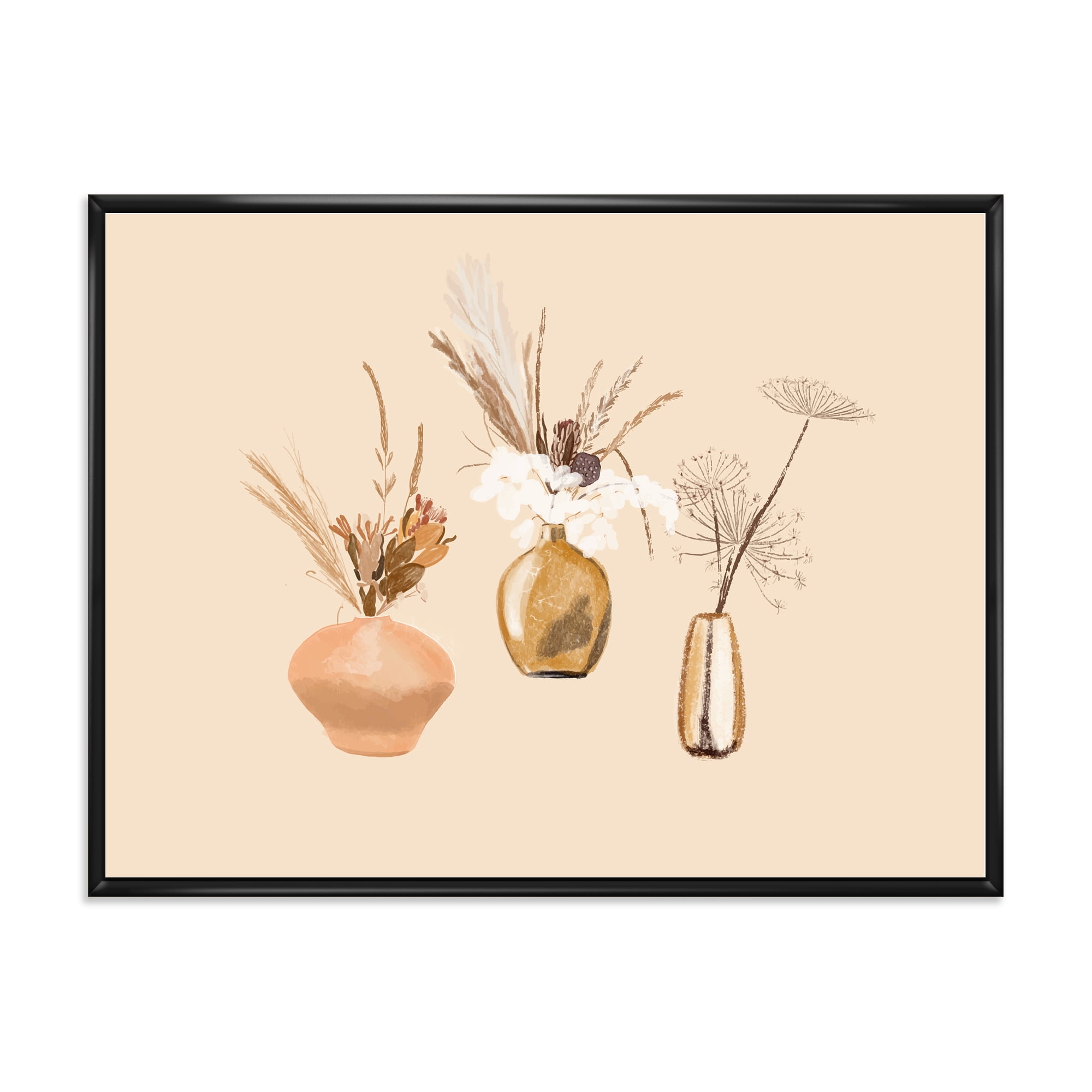 Designart 'Gold Vases With Bouquets Of Wildflowers I' Traditional Framed Canvas Wall Art Print