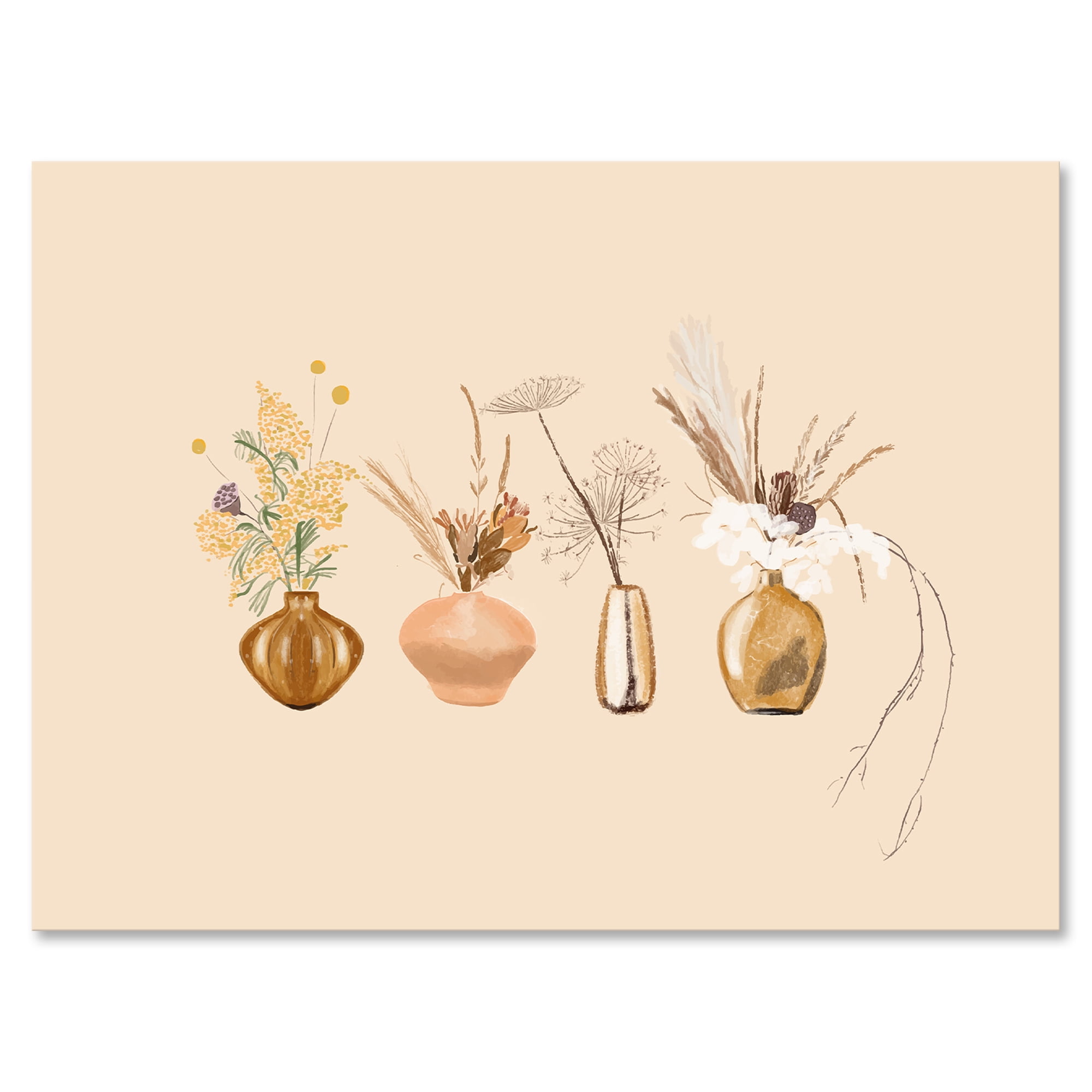 Designart ' Gold Vases With Bouquets Of Wildflowers II ' Traditional Canvas Wall Art Print