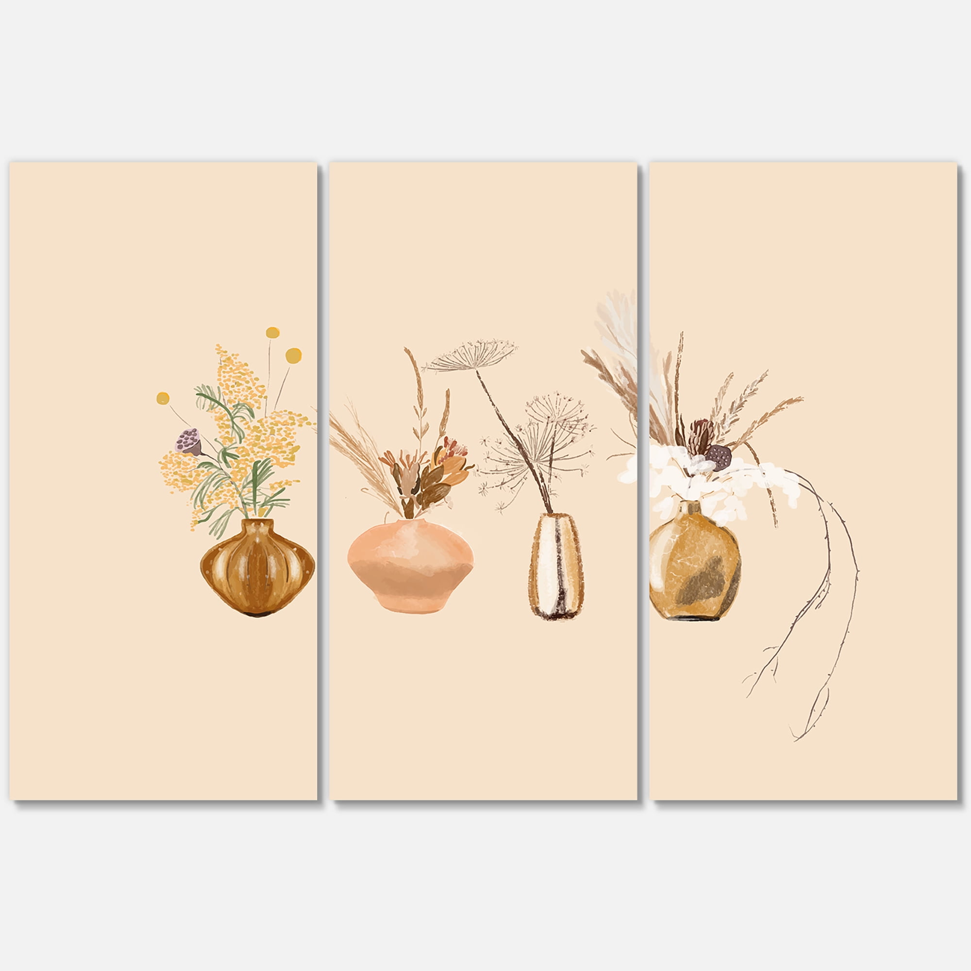 Designart ' Gold Vases With Bouquets Of Wildflowers II ' Traditional Canvas Wall Art Print