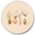 thumbnail image 1 of Designart 'Gold Vases With Bouquets Of Wildflowers II' Traditional Circle Metal Wall Art 29x29 - Disc of 29, 1 of 5