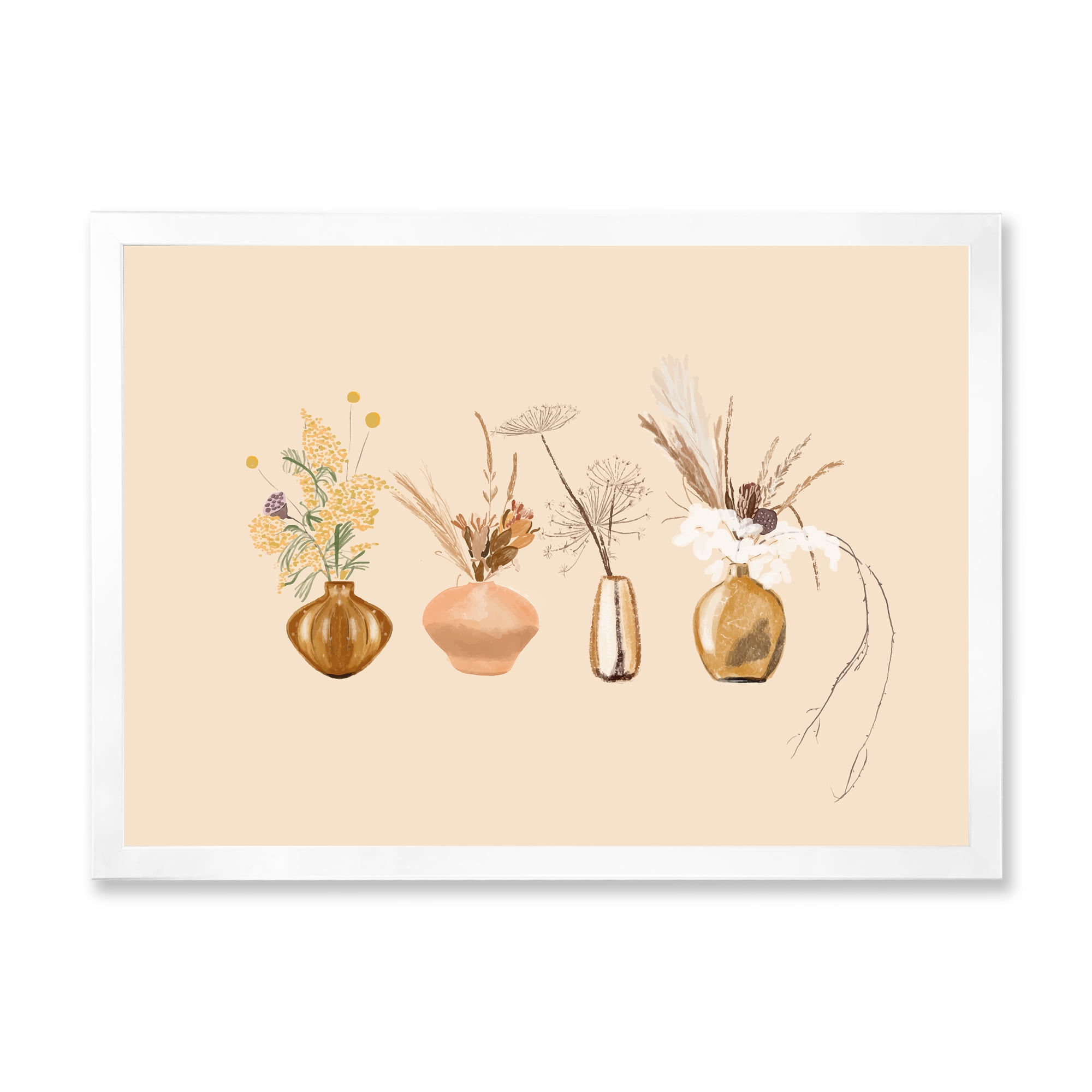 Designart 'Gold Vases With Bouquets Of Wildflowers II' Traditional Framed Art Print