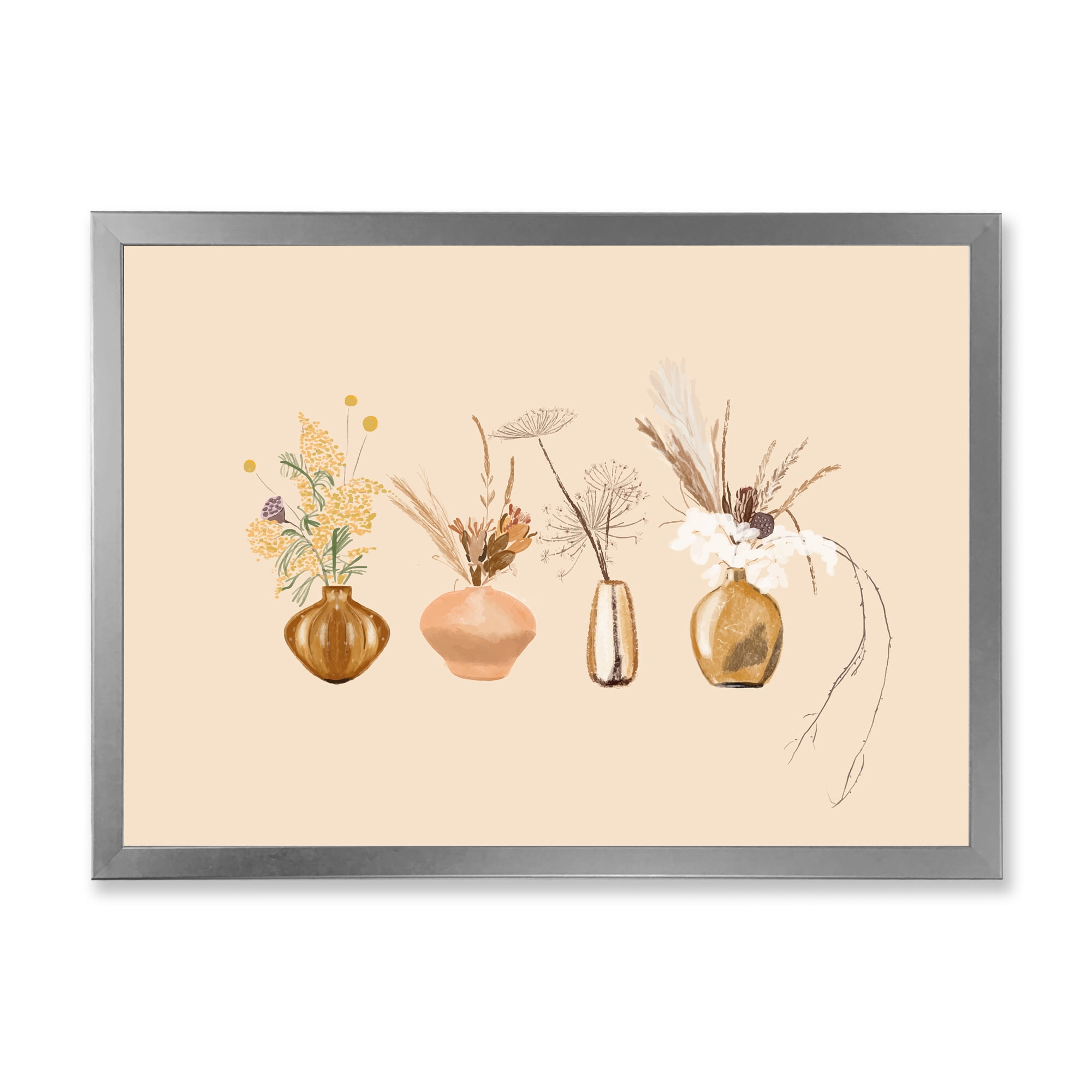Designart 'Gold Vases With Bouquets Of Wildflowers II' Traditional Framed Art Print