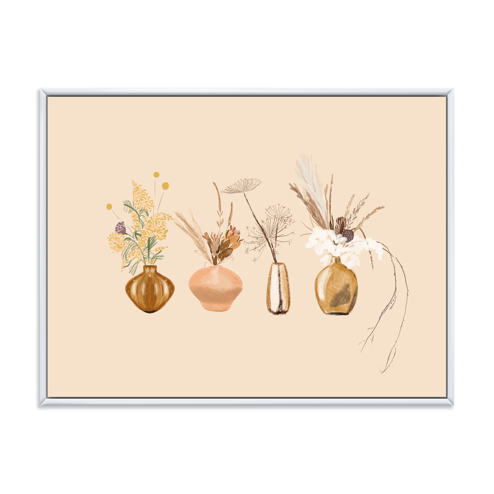 Designart 'Gold Vases With Bouquets Of Wildflowers II' Traditional Framed Canvas Wall Art Print
