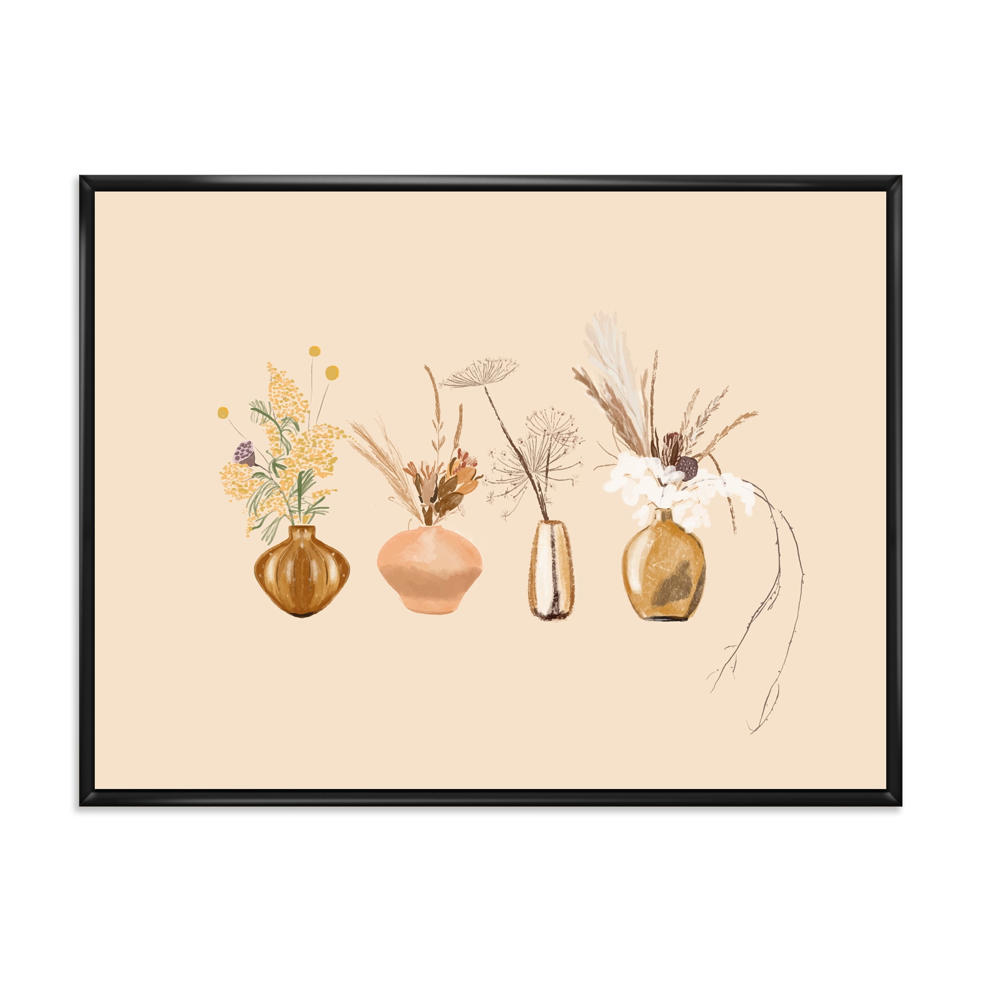 Designart 'Gold Vases With Bouquets Of Wildflowers II' Traditional Framed Canvas Wall Art Print