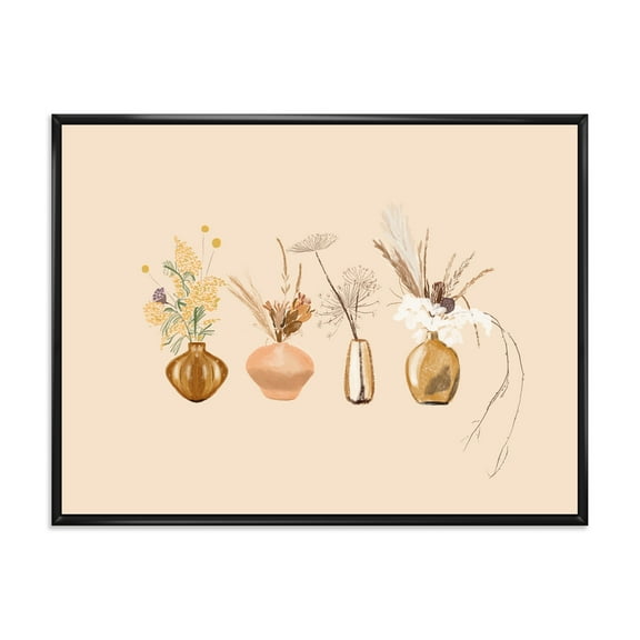 Designart 'Gold Vases With Bouquets Of Wildflowers II' Traditional Framed Canvas Wall Art Print