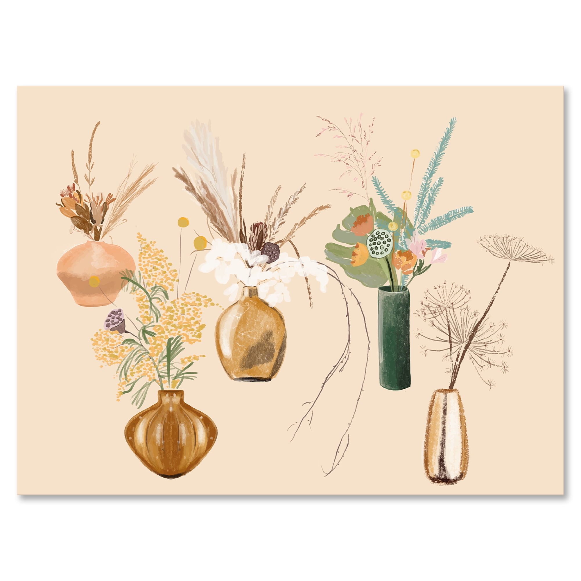 Designart ' Gold Vases With Bouquets Of Wildflowers III ' Traditional Canvas Wall Art Print