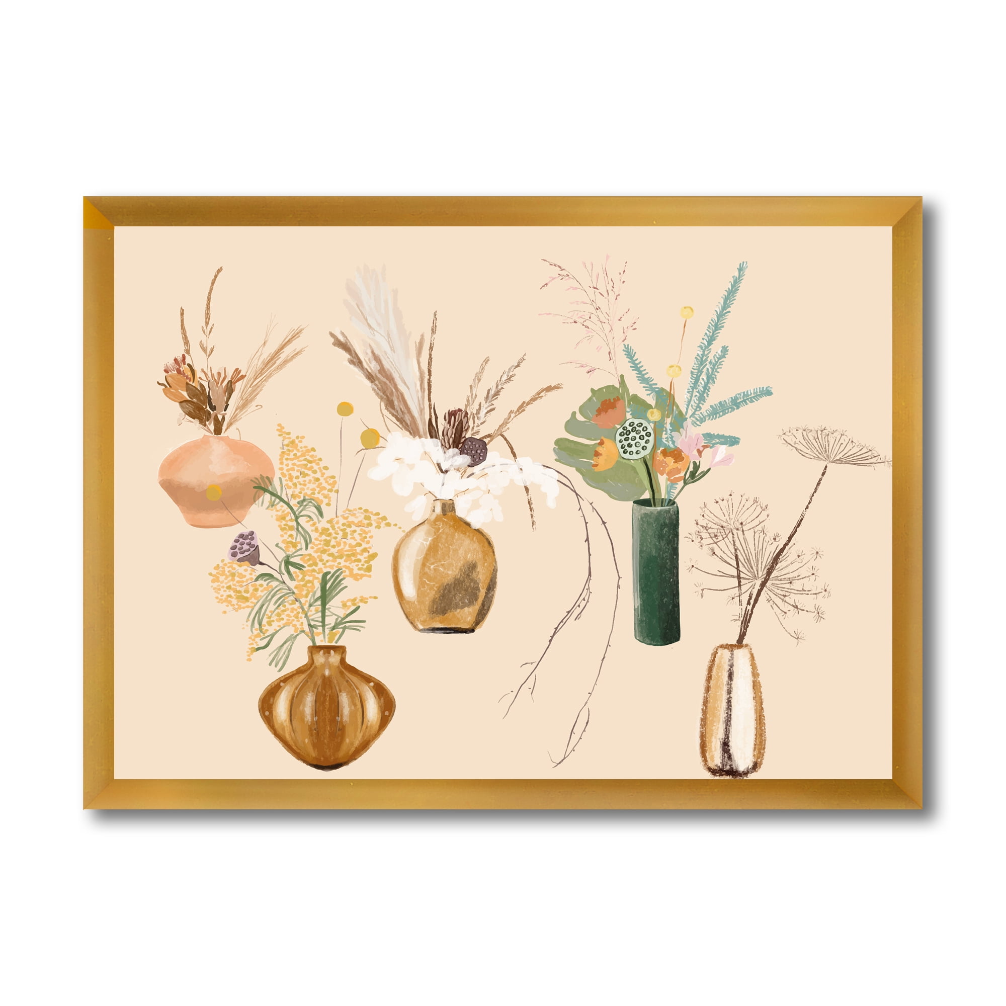 Designart 'Gold Vases With Bouquets Of Wildflowers III' Traditional Framed Art Print