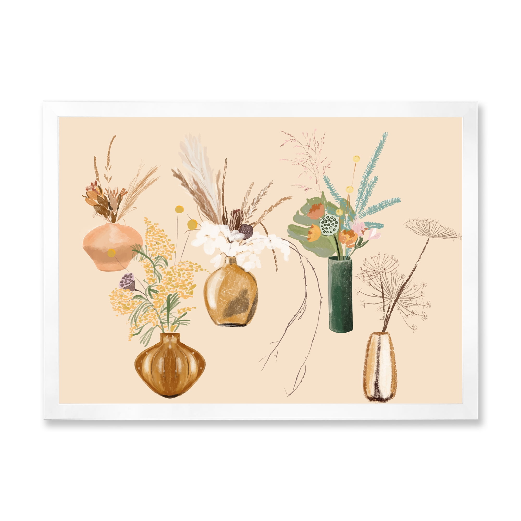 Designart 'Gold Vases With Bouquets Of Wildflowers III' Traditional Framed Art Print