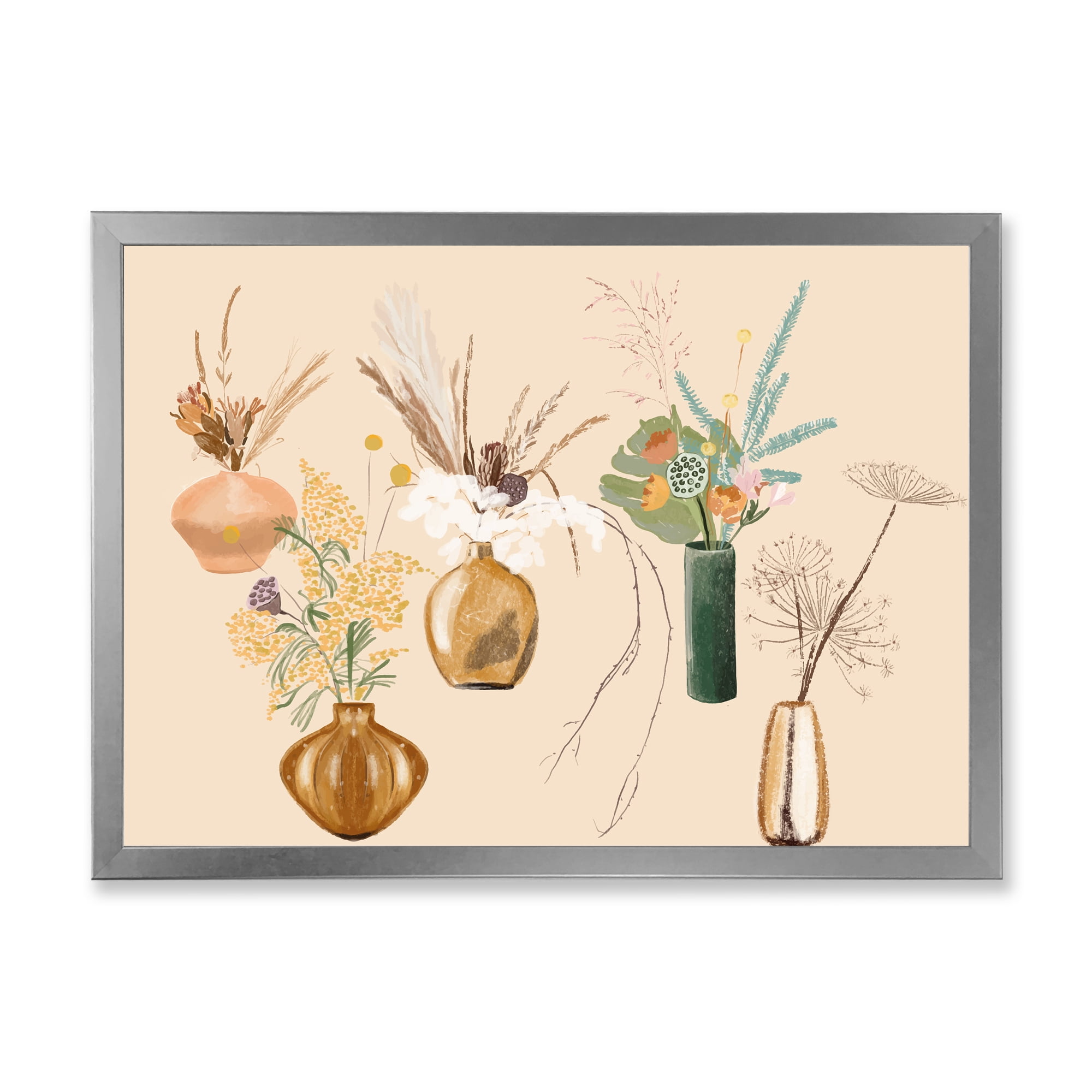 Designart 'Gold Vases With Bouquets Of Wildflowers III' Traditional Framed Art Print