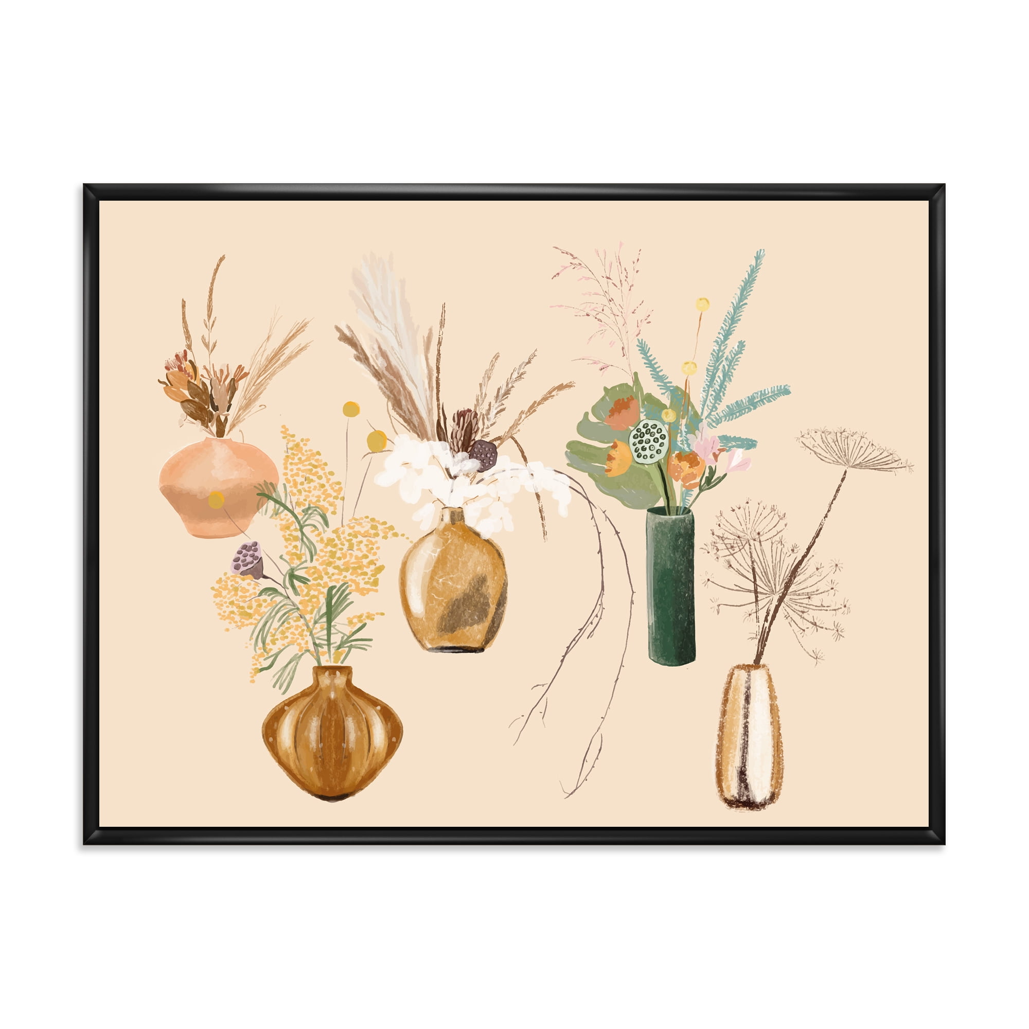 Designart 'Gold Vases With Bouquets Of Wildflowers III' Traditional Framed Canvas Wall Art Print