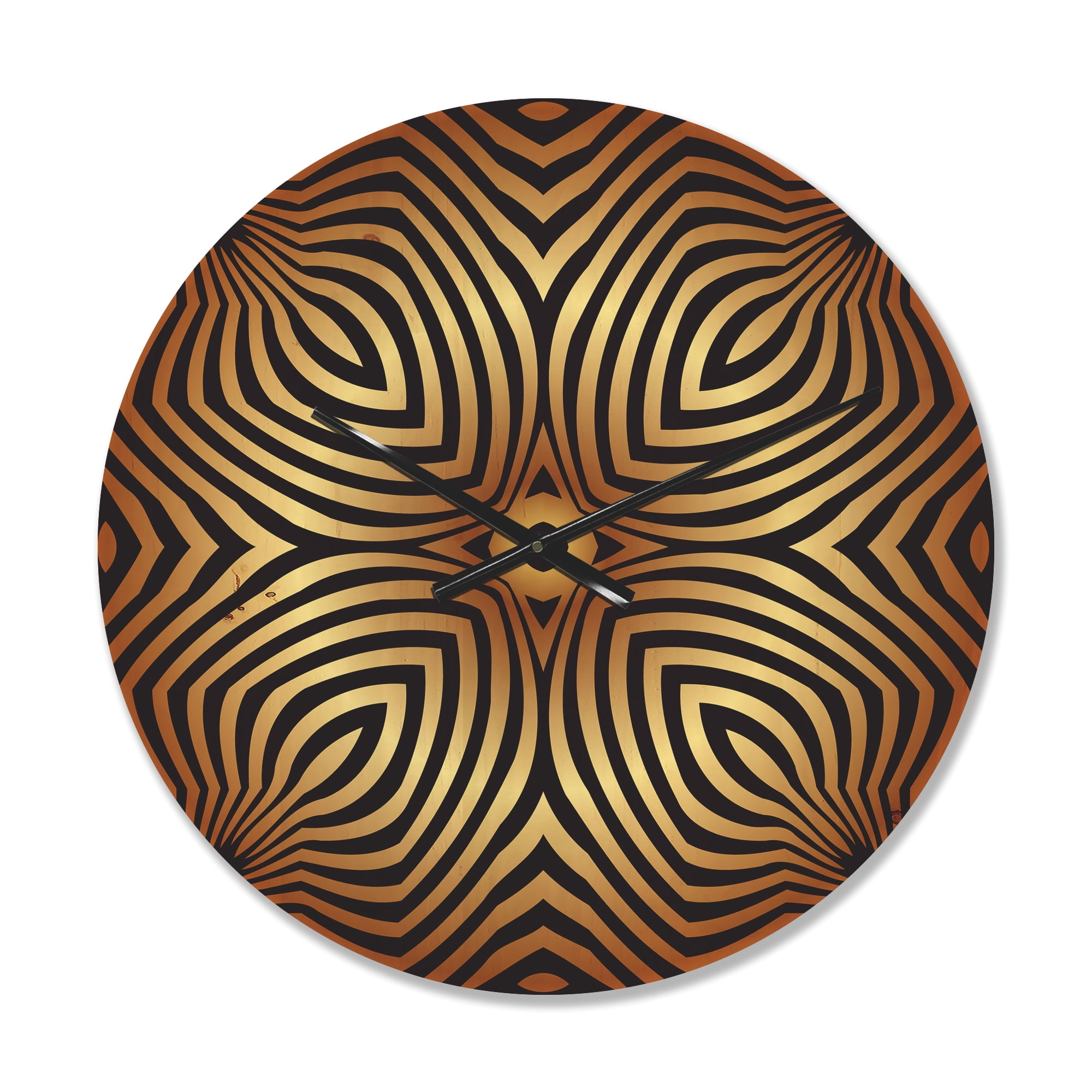 Designart 'Gold and Black Convex Symmetrical Ellipse ' Modern Wood Wall Clock