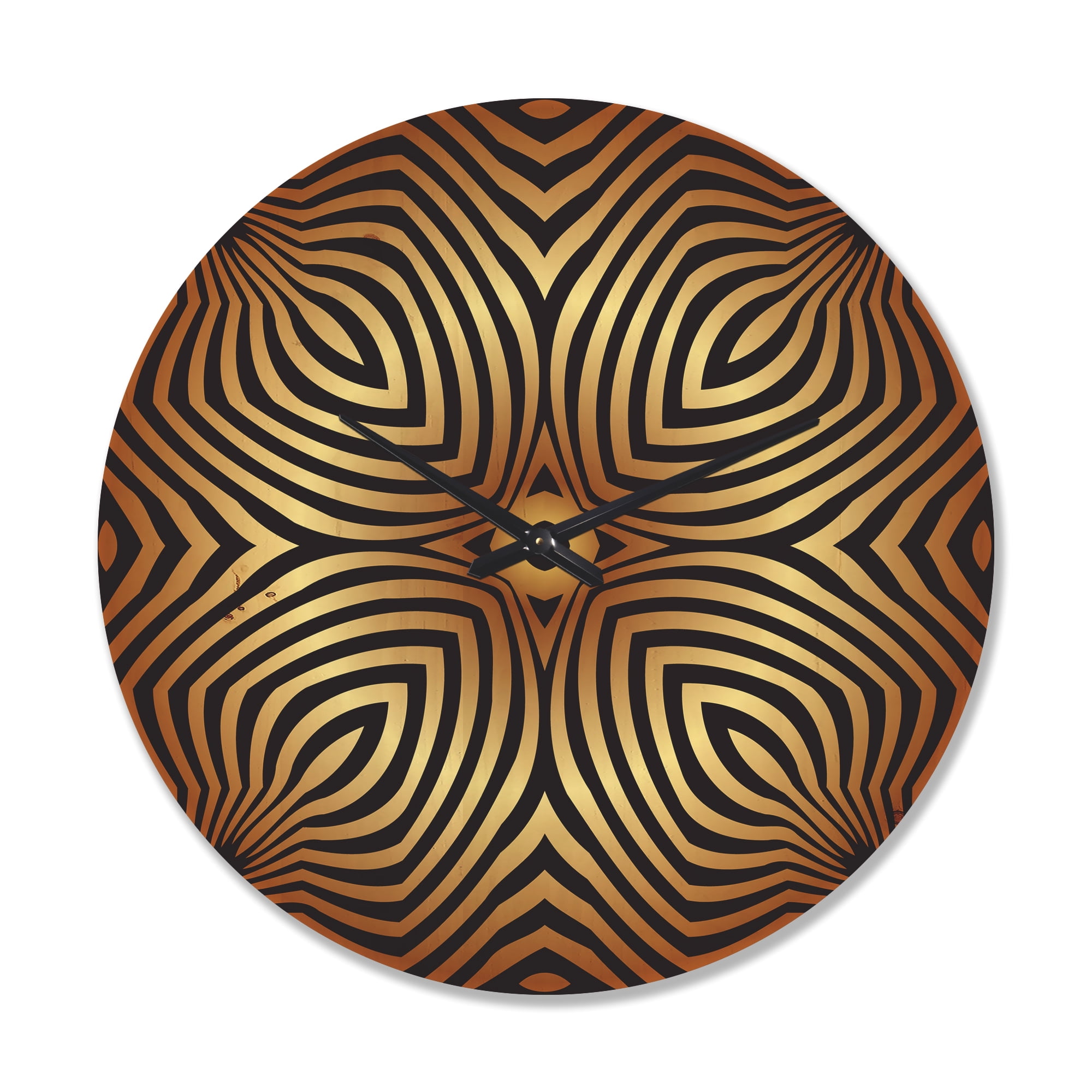 Designart 'Gold and Black Convex Symmetrical Ellipse ' Modern Wood Wall Clock