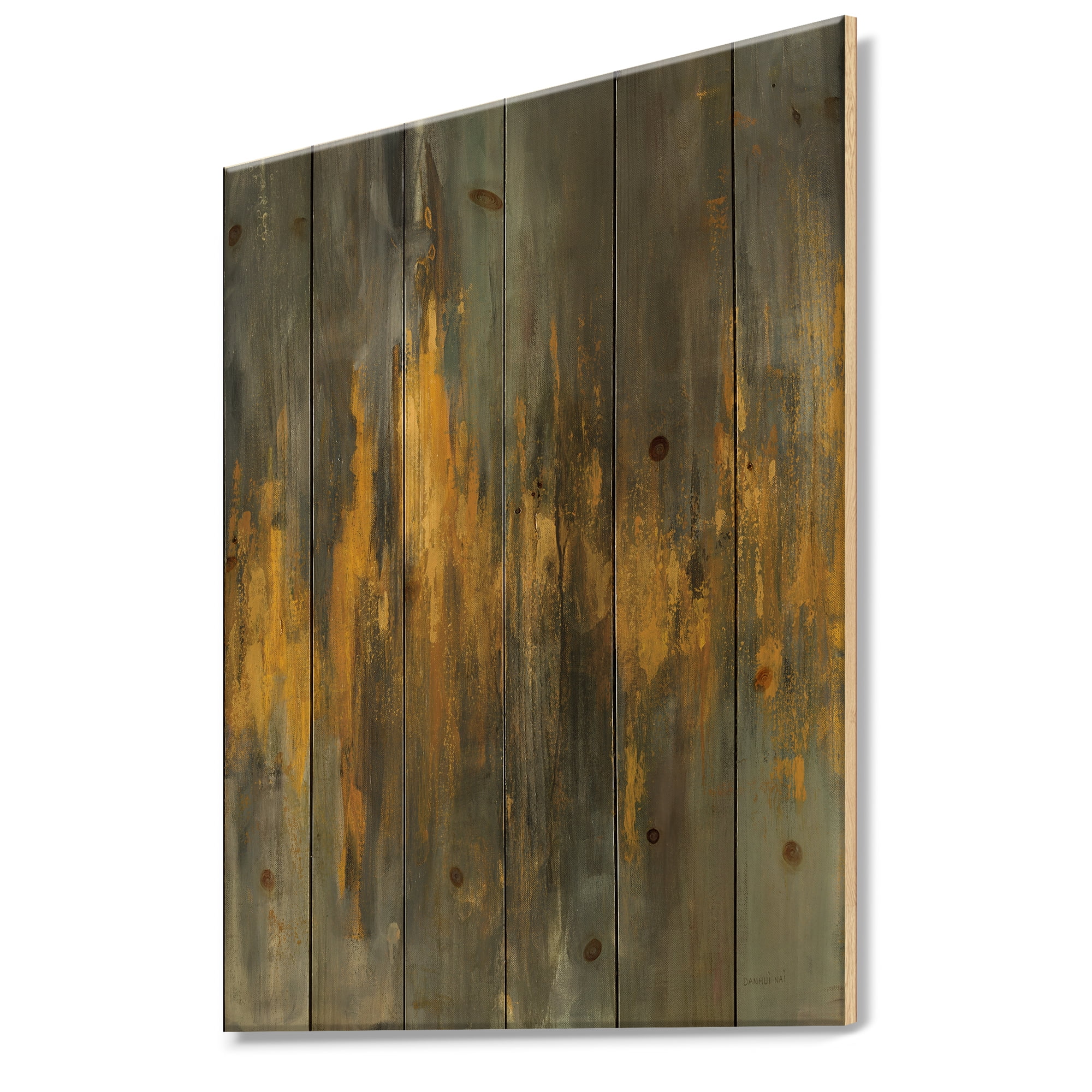 Designart 'Gold and Black Glam Abstract' Modern & Contemporary Print on Natural Pine Wood