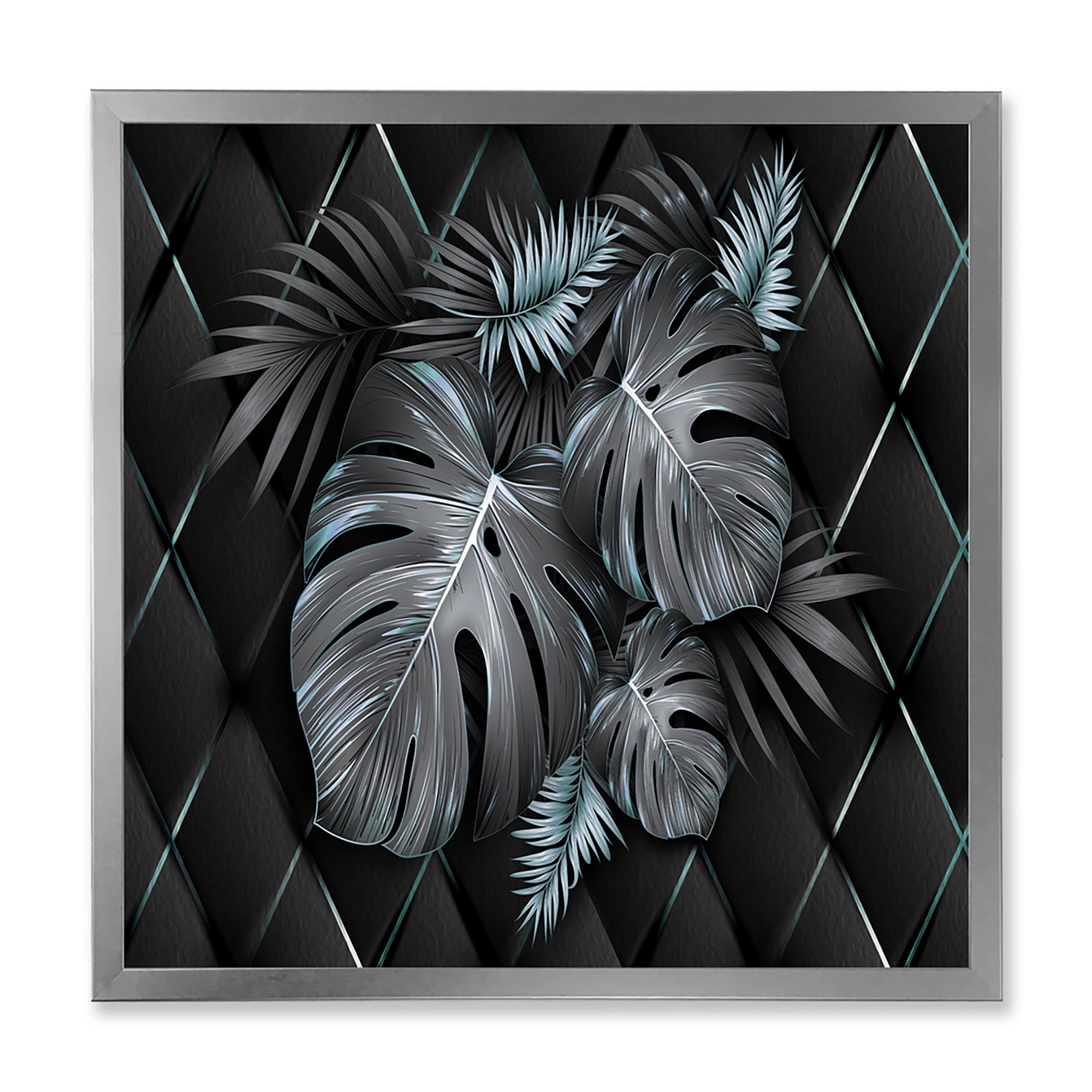 Designart 'Gold and Black Tropical Leaves I' Modern Framed Art Print