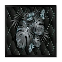 Designart 'Gold and Black Tropical Leaves I' Modern Framed Art Print