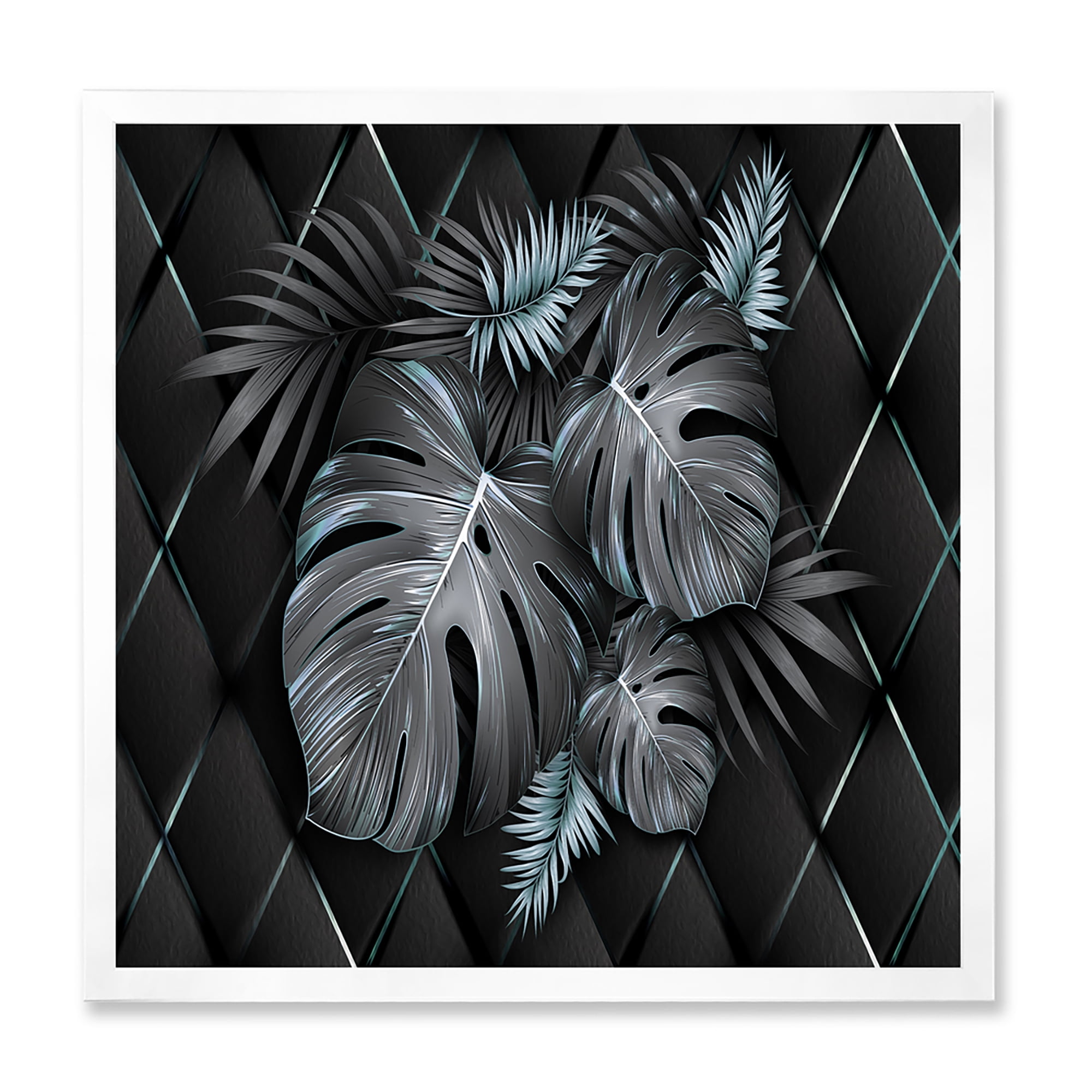 Designart 'Gold and Black Tropical Leaves I' Modern Framed Art Print