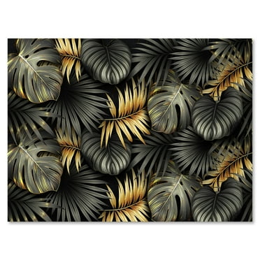 Designart ' Gold and Black Tropical Leaves II ' Modern Canvas Wall Art Print