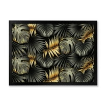 Designart 'Gold and Black Tropical Leaves II' Modern Framed Art Print