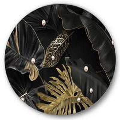 Designart 'Gold and Black Tropical Leaves III' Modern Circle Metal Wall Art 23x23 - Disc of 23