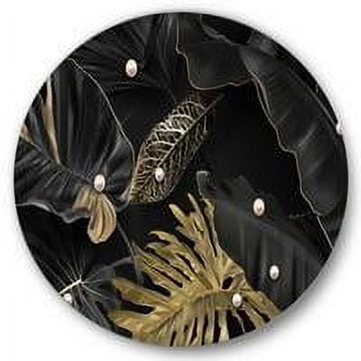 Designart 'Gold and Black Tropical Leaves III' Modern Circle Metal Wall Art 29x29 - Disc of 29