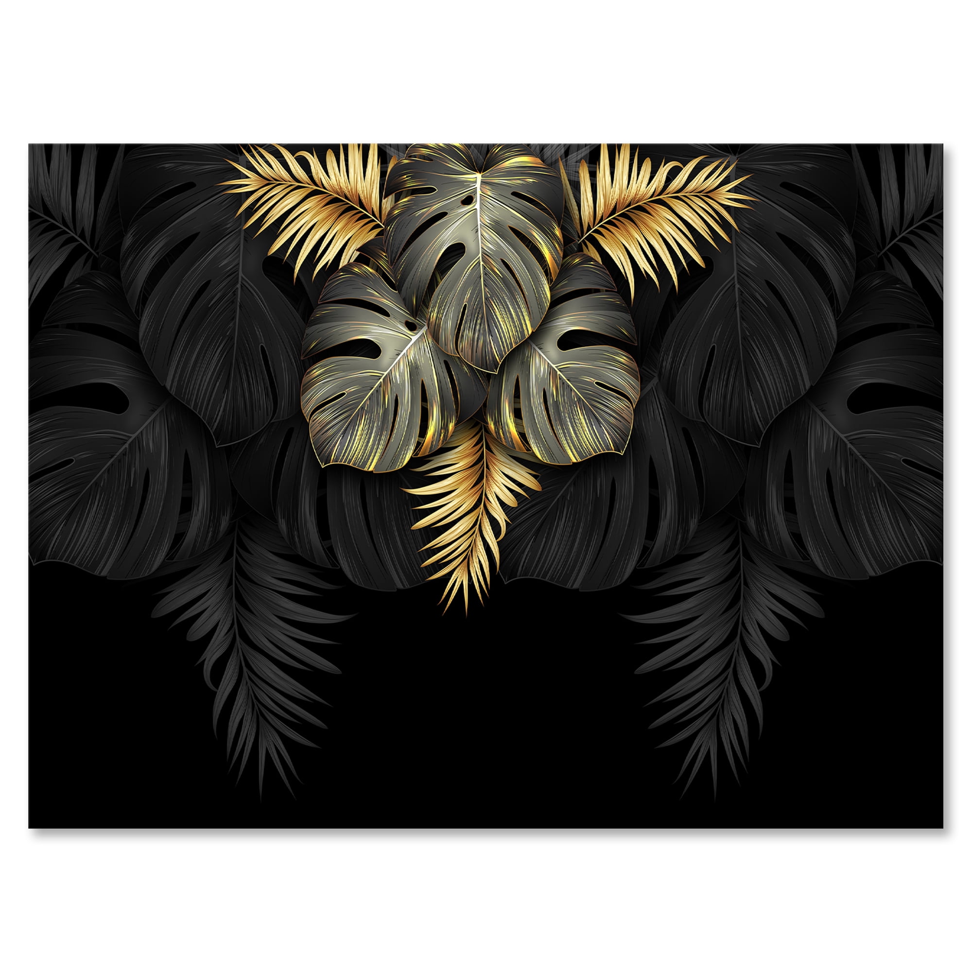 Designart ' Gold and Black Tropical Leaves IV ' Modern Canvas Wall Art Print