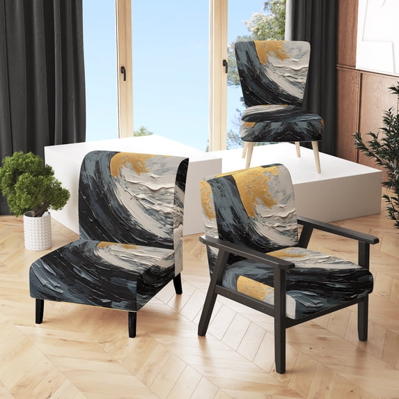 Designart "Gold and Black Vibrant Spirals" Upholstered Abstract Spirals Accent Chair and Modern & Contemporary Arm Chair - Multiple Color & Pattern