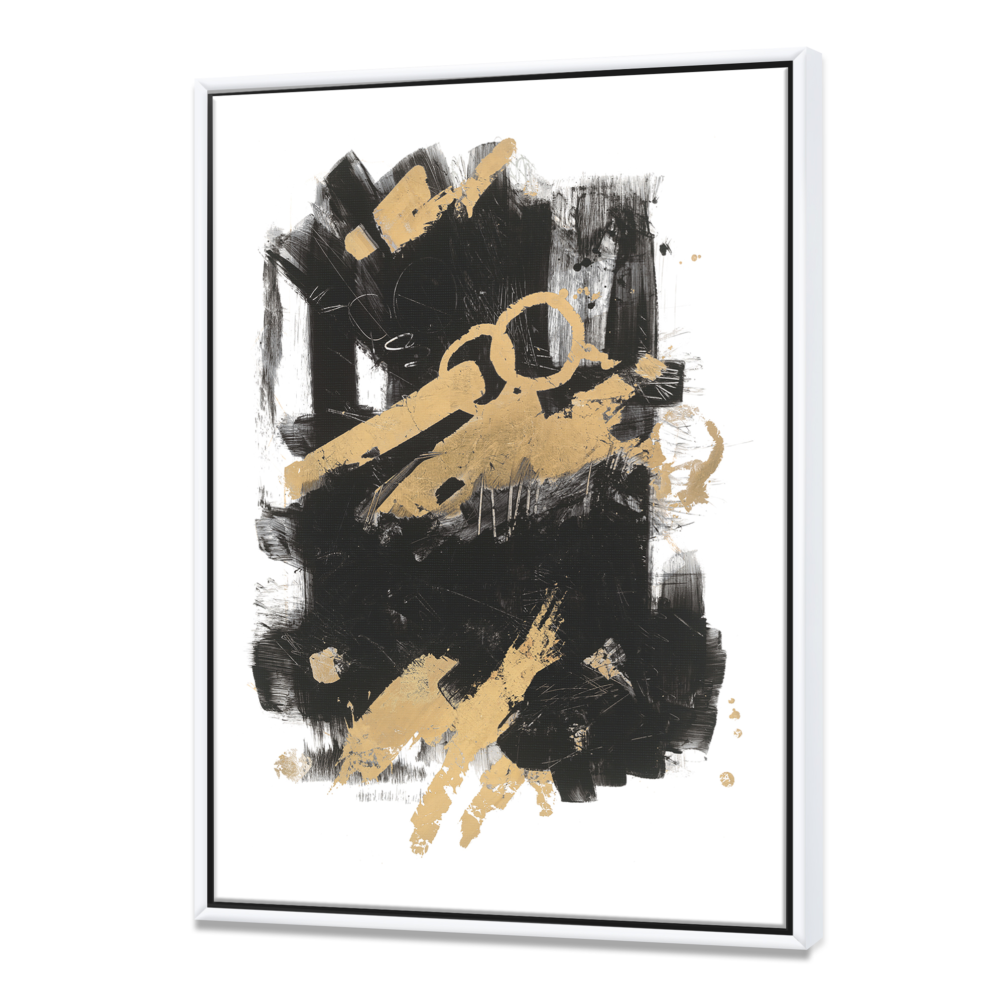 Designart ' Gold and Black drift I ' Modern Glam Framed Canvas