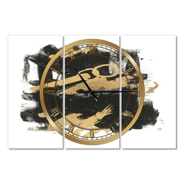 Designart 'Gold and Black drift I' Modern Wall Clock