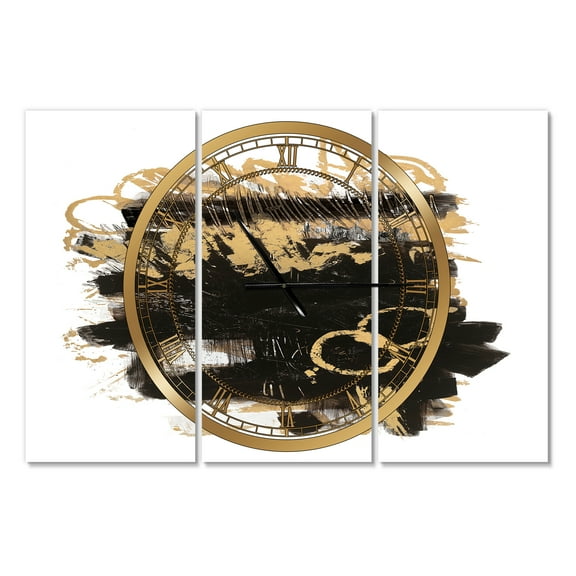Designart 'Gold and Black drift II' Modern Wall Clock