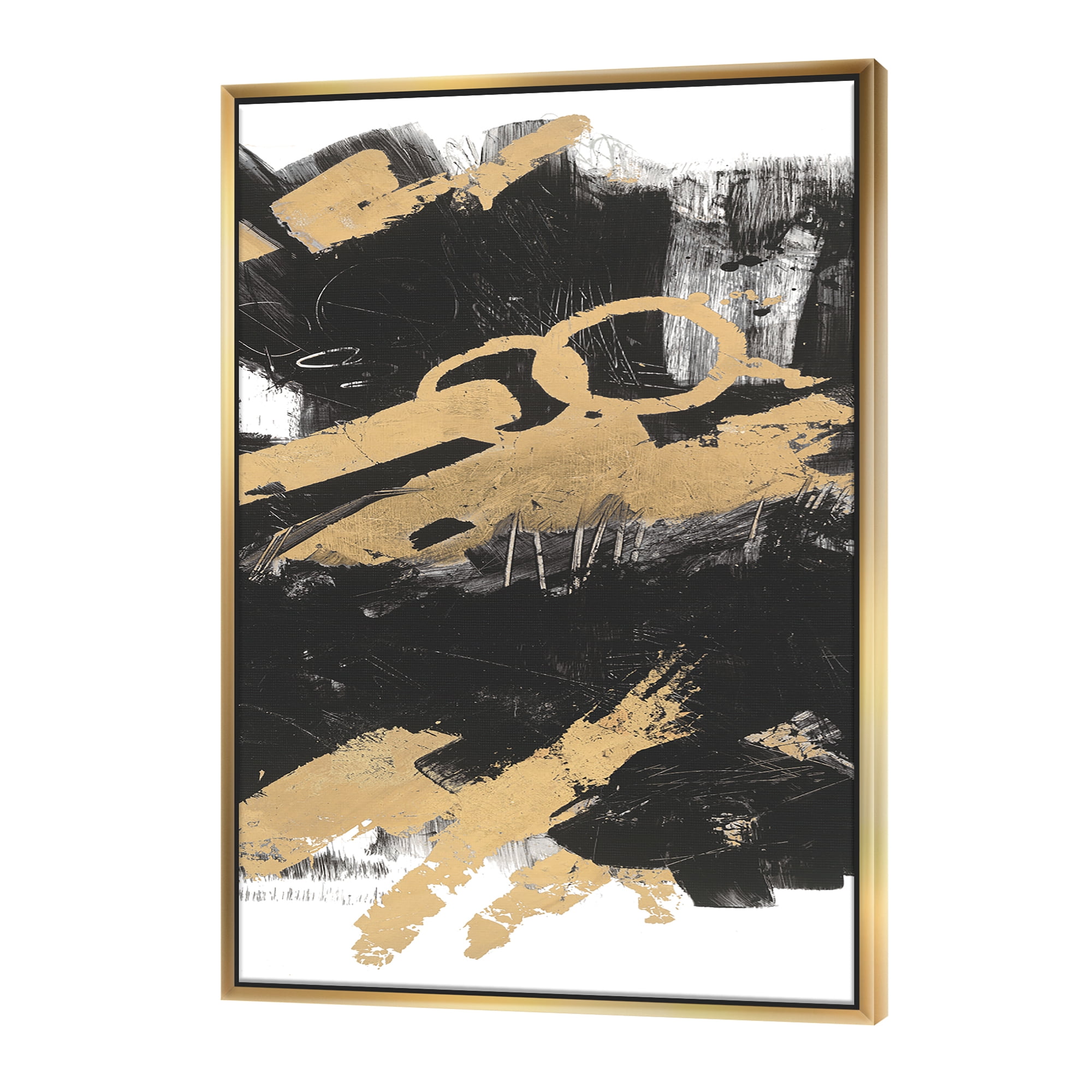 Designart ' Gold and Black drift IV ' Glam Framed Canvas