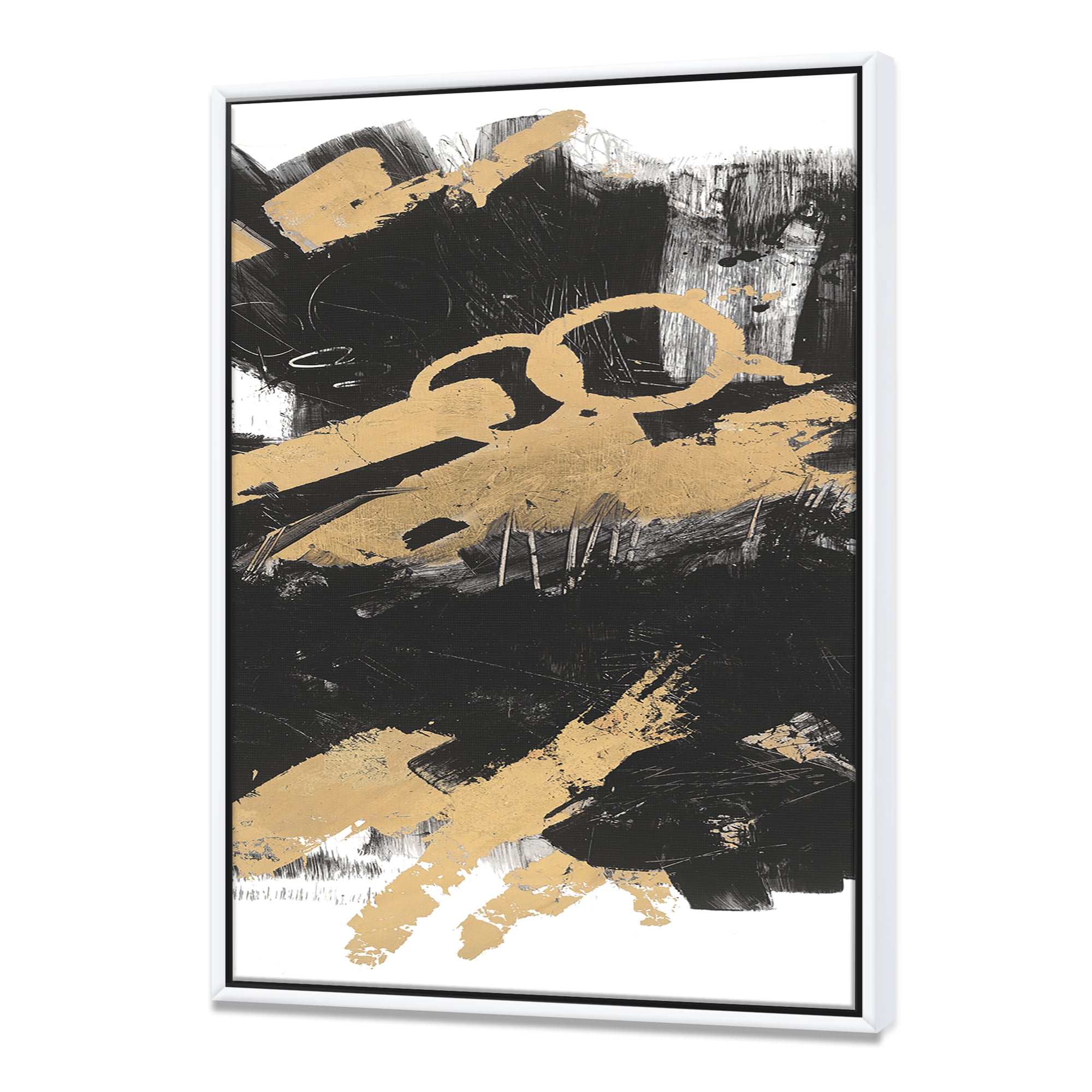 Designart ' Gold and Black drift IV ' Glam Framed Canvas