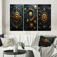 thumbnail image 1 of Designart "Gold and Blue Ancient Compass Geometry VI" Modern Geometric Wall Art Set Of 3 - Gold Abstract Gallery Wall Set For Home Decor, 1 of 7