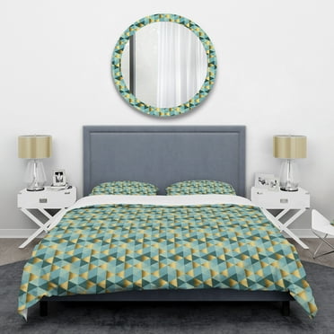 Designart 'Gold and Blue Dynamics V' Mid-Century Modern Duvet Cover Set