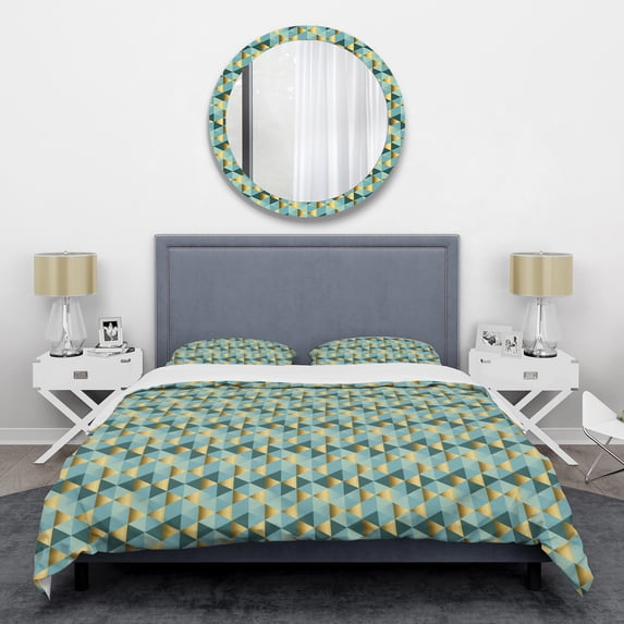 Designart 'Gold and Blue Dynamics V' Mid-Century Modern Duvet Cover Set