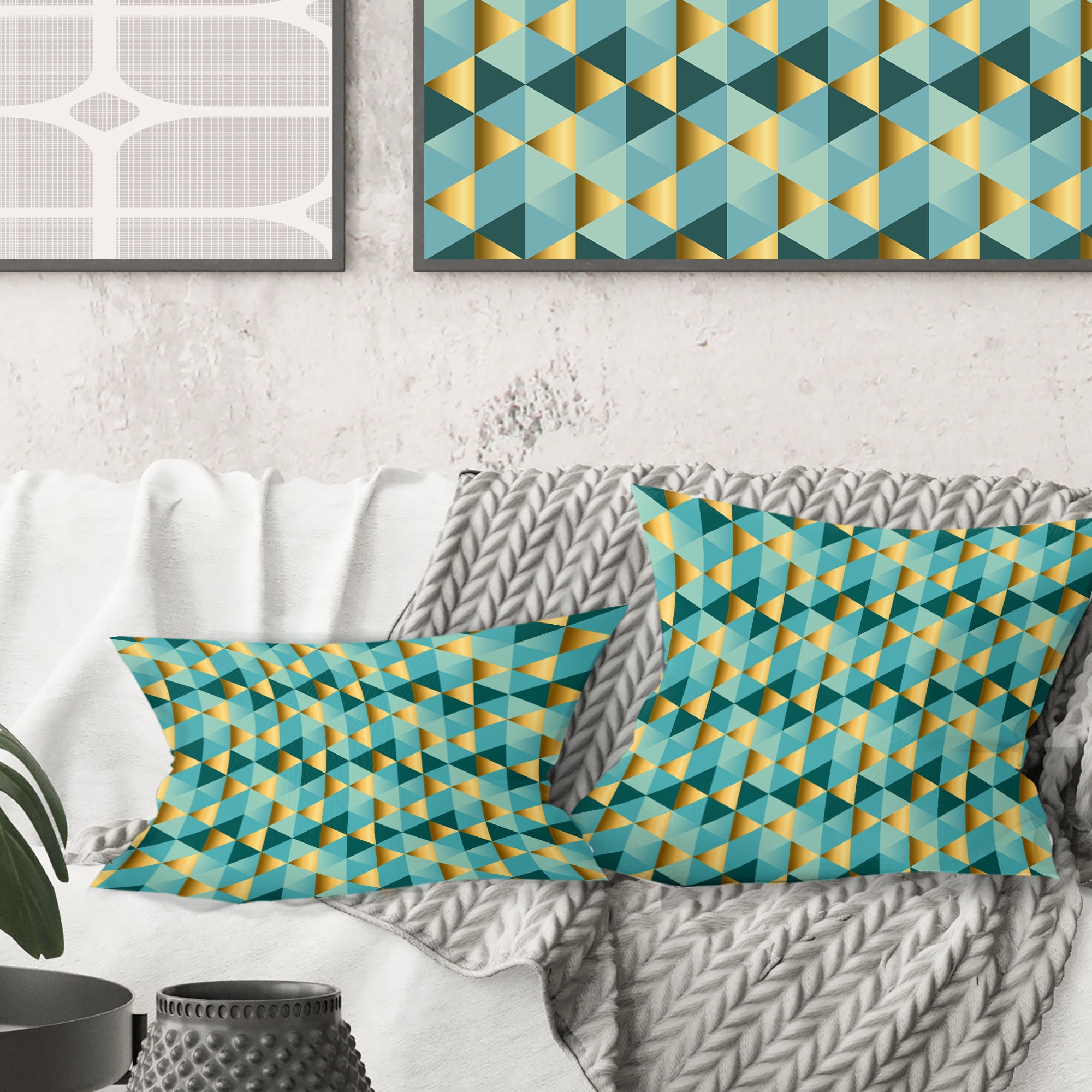 Designart Gold and Blue Dynamics V' Mid-Century Modern Throw Pillow - 16x16
