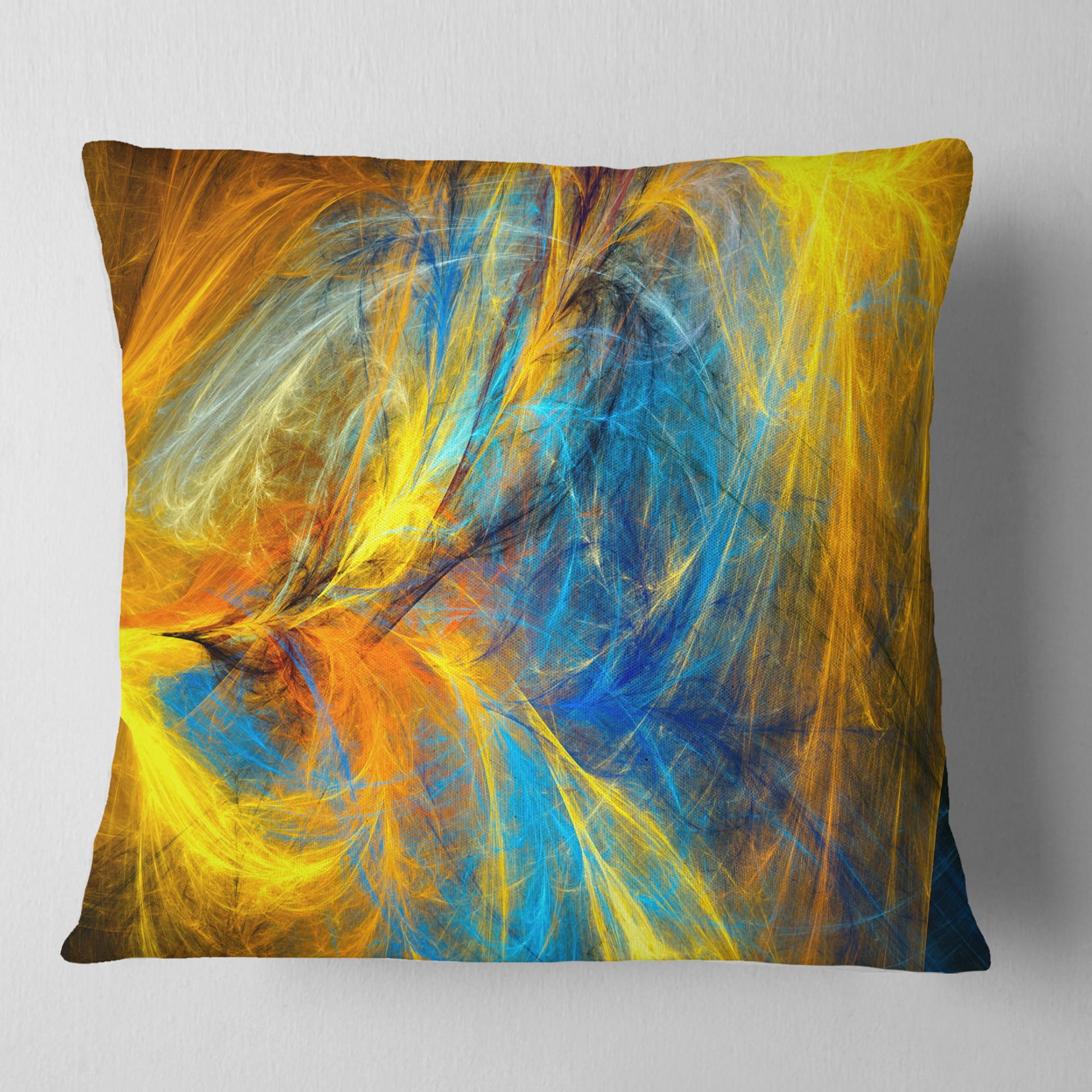 Designart Gold and Blue Psychedelic Pattern - Abstract Throw Pillow - 18x18
