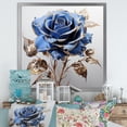 thumbnail image 1 of Designart "Gold and Blue Rose in Glass III" Floral Framed Wall Art Decor - Traditional Blue Rose Entryway Framed Wall Art, 1 of 6
