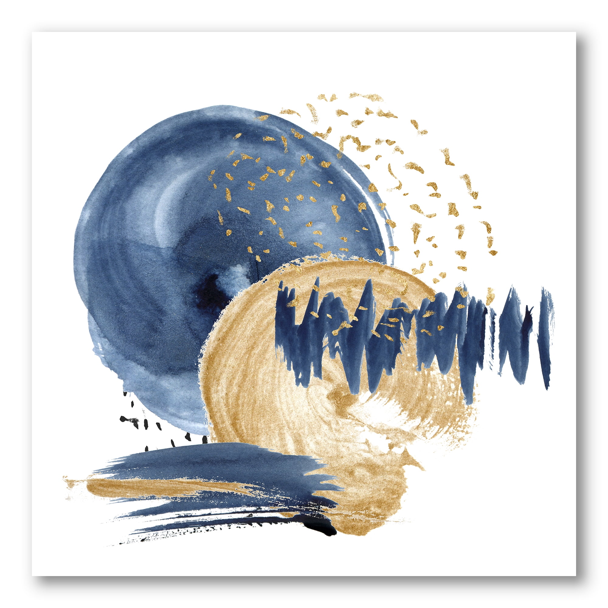 Designart ' Gold and Dark Blue Abstract Circle Ocean Texture ' Modern Canvas Wall Art Print