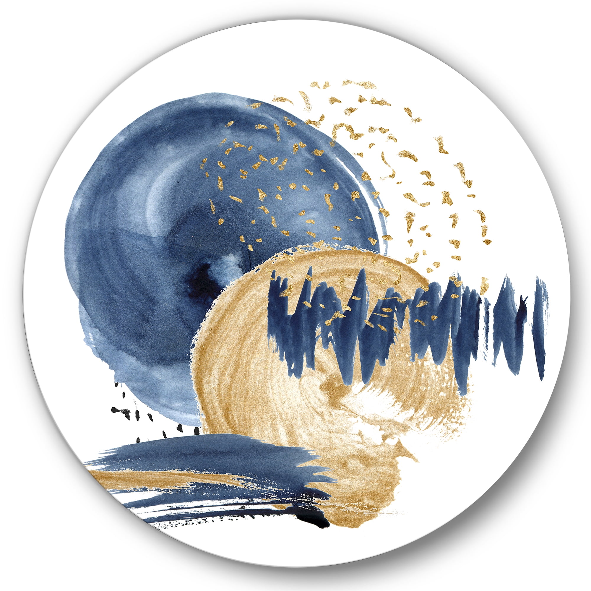 Designart 'Gold and Dark Blue Abstract Circle Ocean Texture' Modern Circle Metal Wall Art 23x23 - Disc of 23