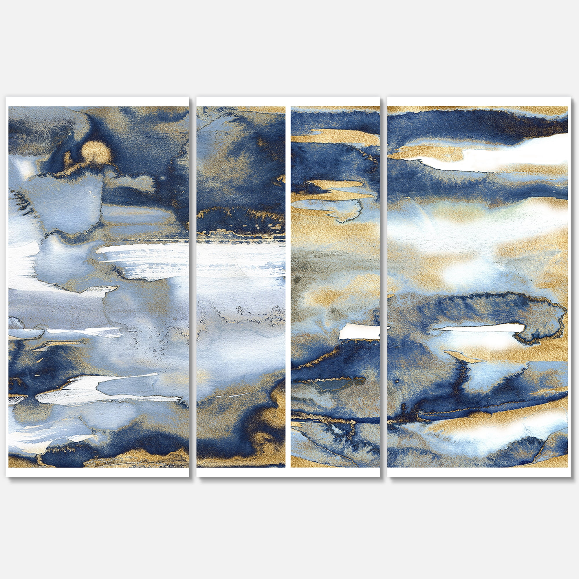 Designart ' Gold and Dark Blue Abstract II ' Modern Canvas Wall Art Print