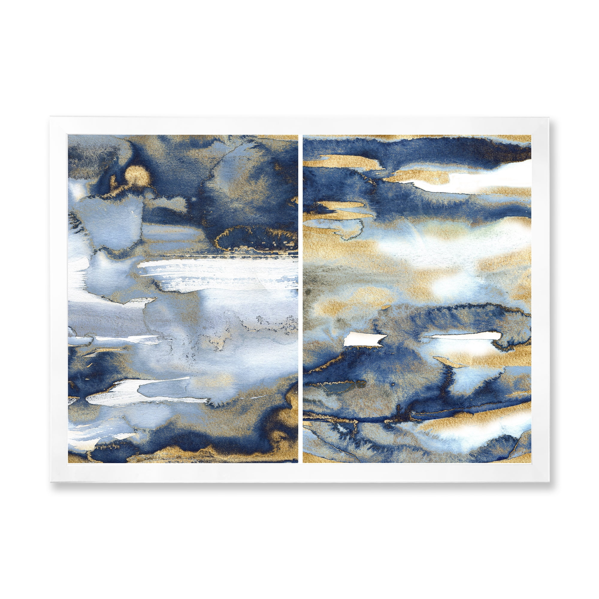 Designart 'Gold and Dark Blue Abstract II' Modern Framed Art Print