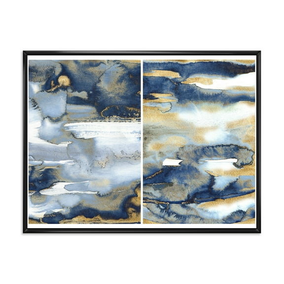 Designart 'Gold and Dark Blue Abstract II' Modern Framed Canvas Wall Art Print
