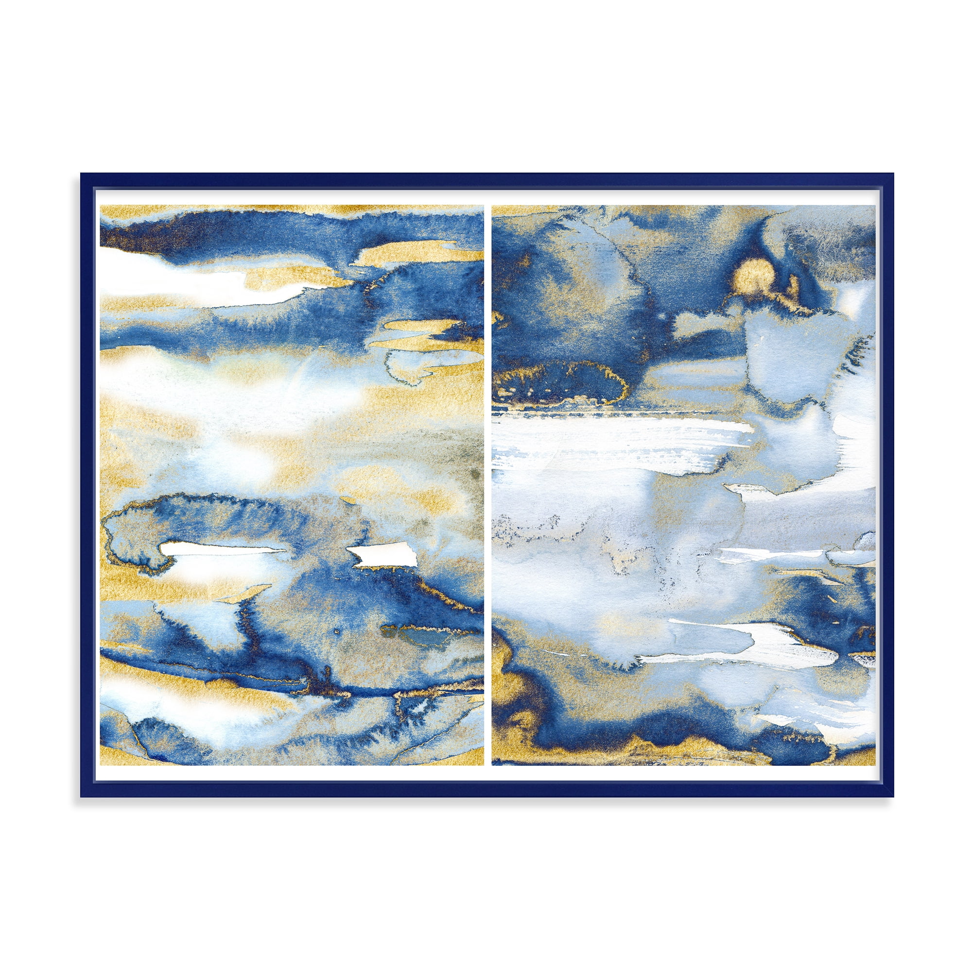 Designart 'Gold and Dark Blue Abstract II' Modern Framed Canvas Wall Art Print